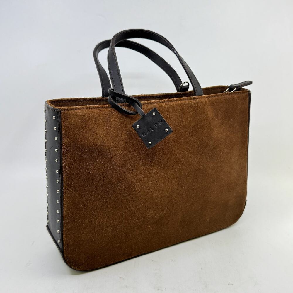 RALPH by Ralph Lauren Brown Suede Studded Mini Tote Handbag - Picture 1 of 9